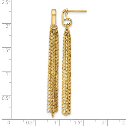 14K Yellow Gold Polished Fancy Curb Link Tassel Post Dangle Earrings