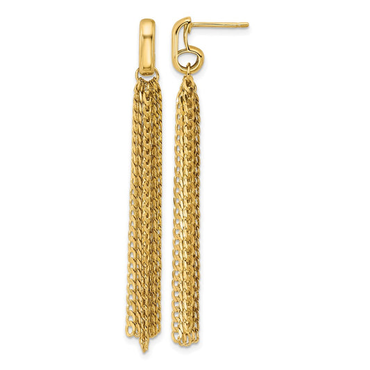 14K Yellow Gold Polished Fancy Curb Link Tassel Post Dangle Earrings