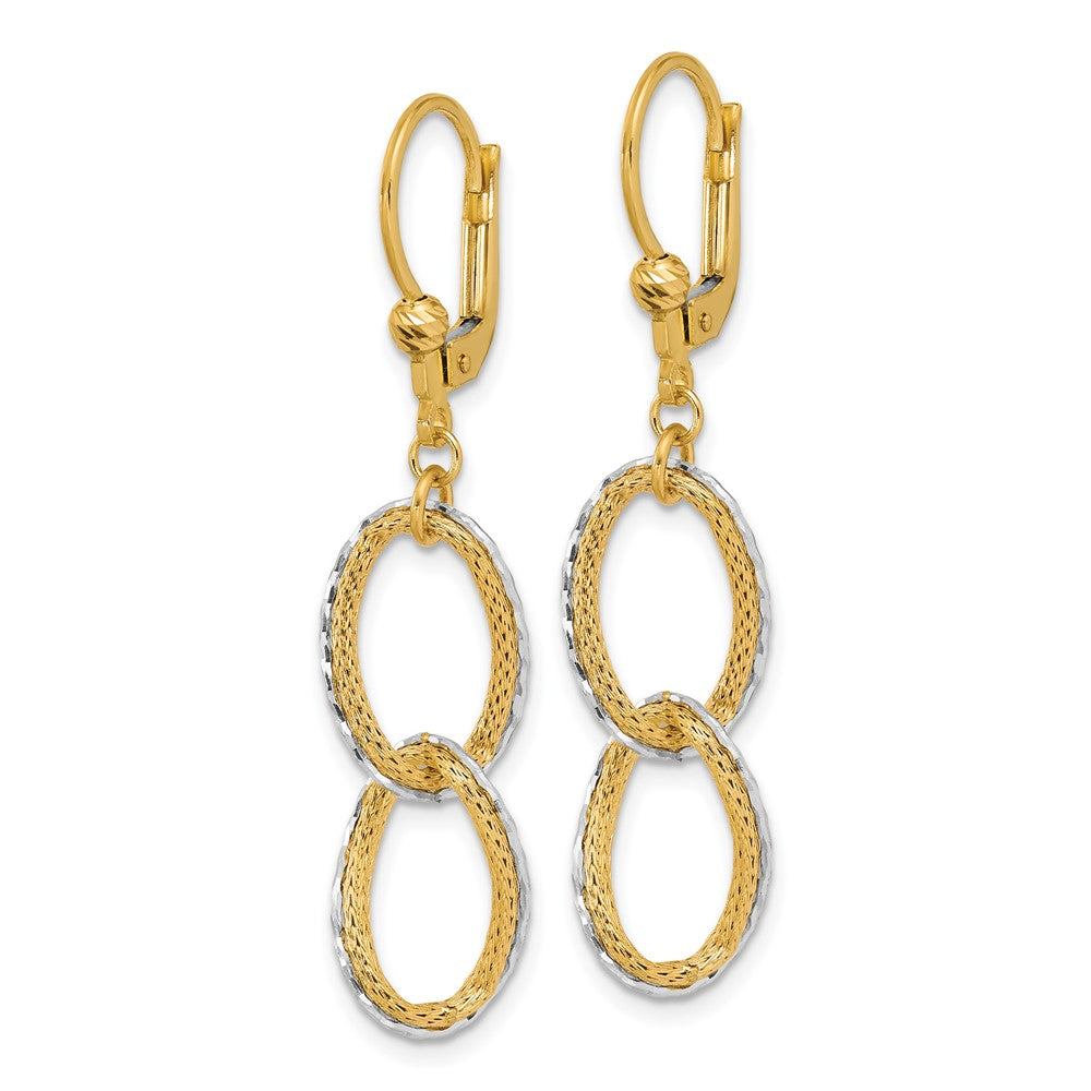 14K Two Tone 14Ktt Pol/Texture/Dia Cut Oval Leverback Dangle Earrings