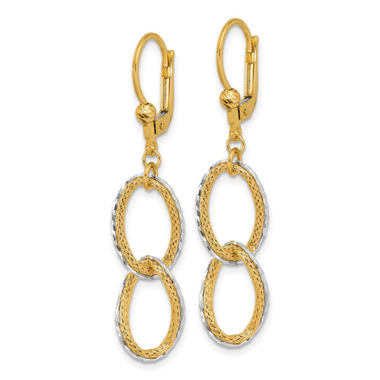 14K Two Tone 14Ktt Pol/Texture/Dia Cut Oval Leverback Dangle Earrings
