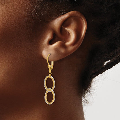 14K Two Tone 14Ktt Pol/Texture/Dia Cut Oval Leverback Dangle Earrings