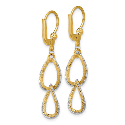 14K Two Tone 14Ktt Pol/Texture/Dia Cut Oval Leverback Dangle Earrings