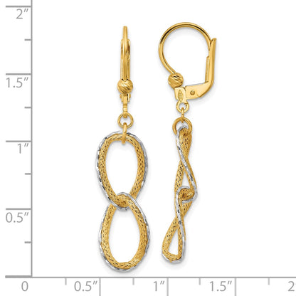 14K Two Tone 14Ktt Pol/Texture/Dia Cut Oval Leverback Dangle Earrings