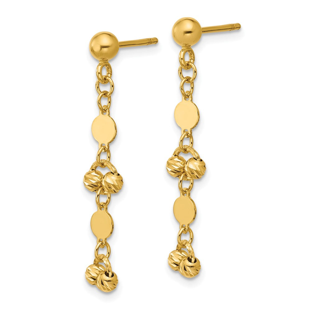 14K Yellow Gold Polished D/C Beaded Fancy Circles Post Dangle Earrings