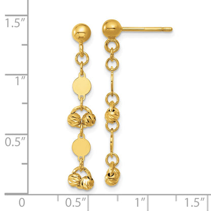 14K Yellow Gold Polished D/C Beaded Fancy Circles Post Dangle Earrings