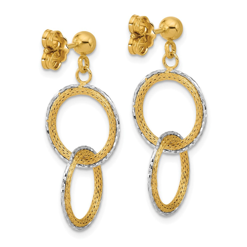 14K Two Tone 14Ktt Polished Brushed D/C Circles Post Dangle Earrings