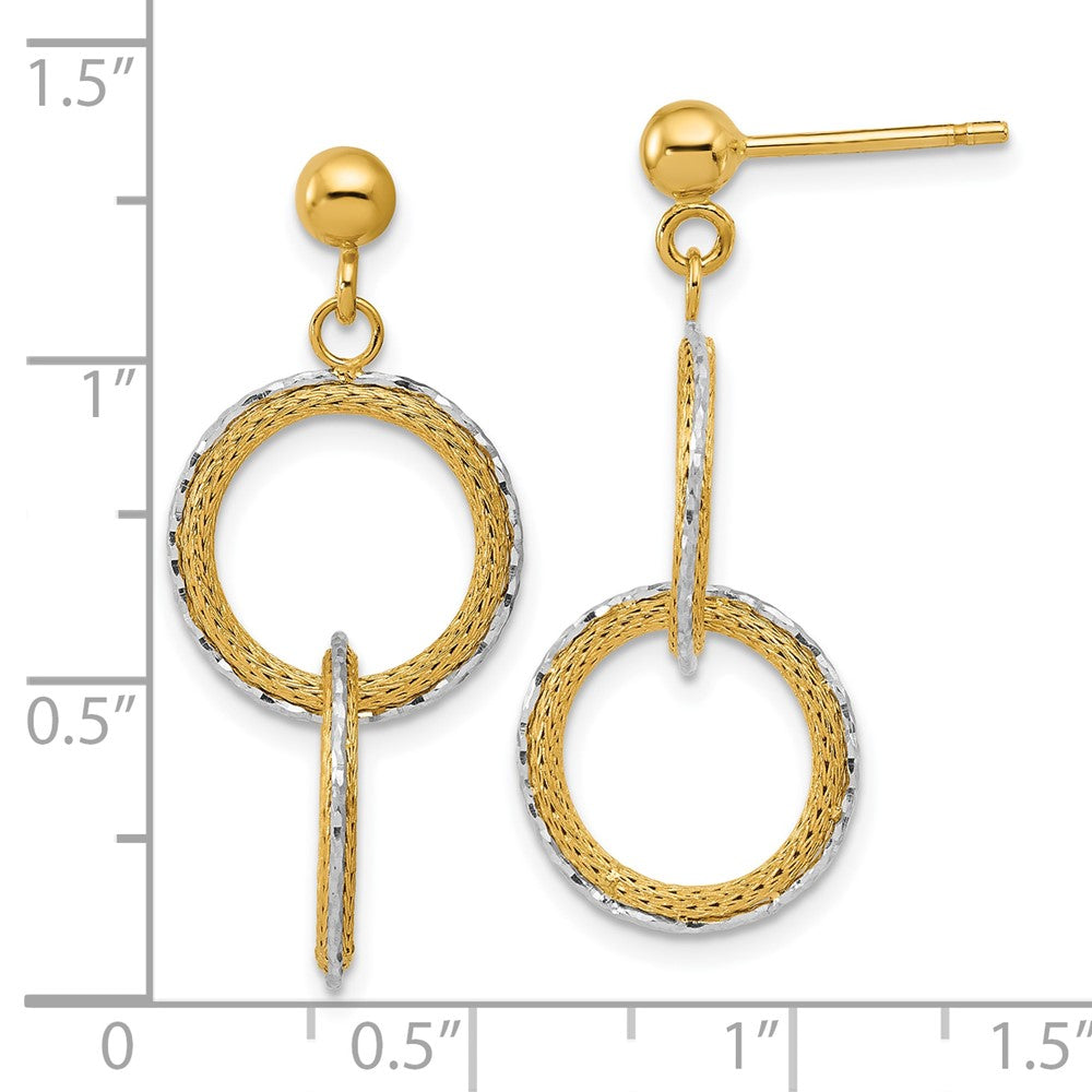 14K Two Tone 14Ktt Polished Brushed D/C Circles Post Dangle Earrings