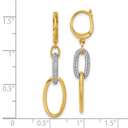 14K Two Tone Polished Cz Ovals Leverback Dangle Earrings