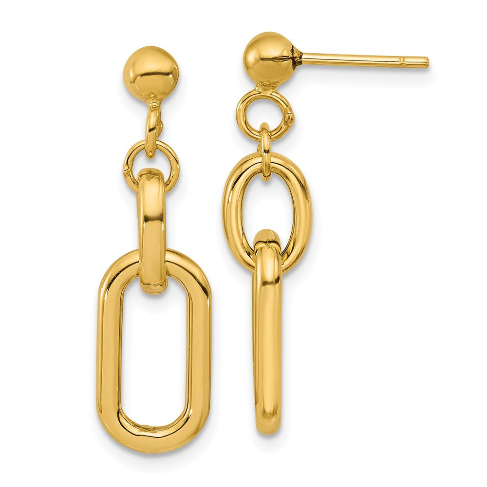 14K Yellow Gold Polished Fancy Link Post Dangle Earrings