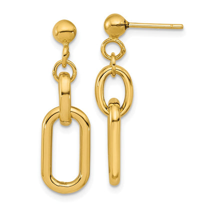 14K Yellow Gold Polished Fancy Link Post Dangle Earrings