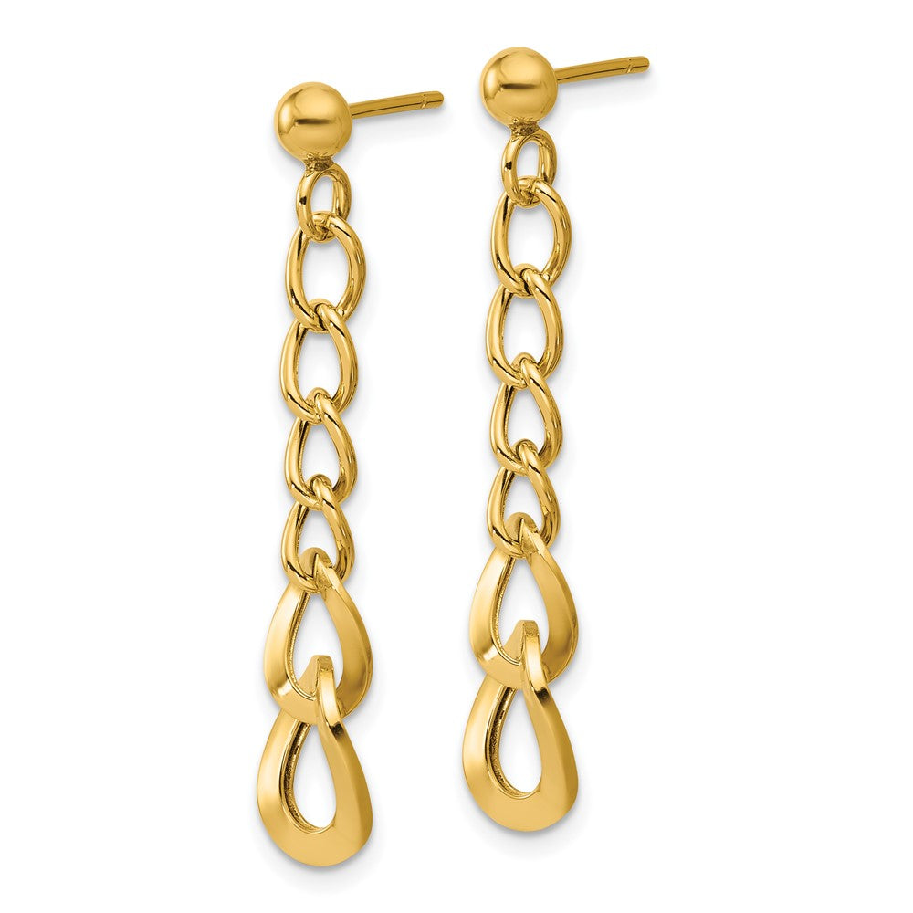 14K Yellow Gold Polished Fancy Curb Link Post Dangle Earrings