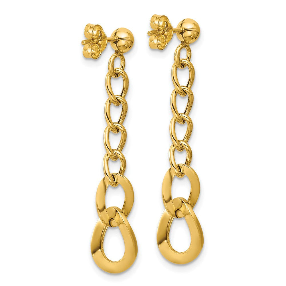 14K Yellow Gold Polished Fancy Curb Link Post Dangle Earrings