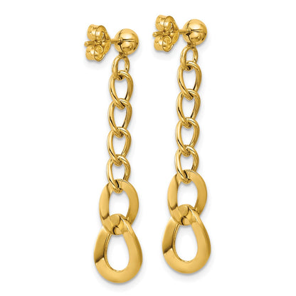 14K Yellow Gold Polished Fancy Curb Link Post Dangle Earrings