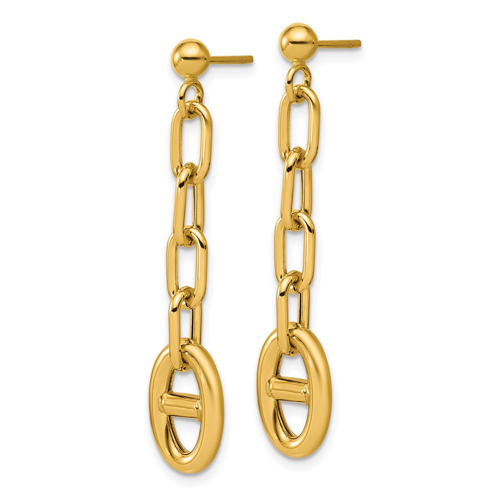 14K Yellow Gold Polished Anchor Link Post Dangle Earrings