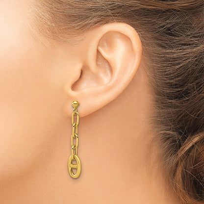 14K Yellow Gold Polished Anchor Link Post Dangle Earrings