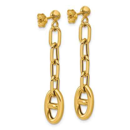 14K Yellow Gold Polished Anchor Link Post Dangle Earrings