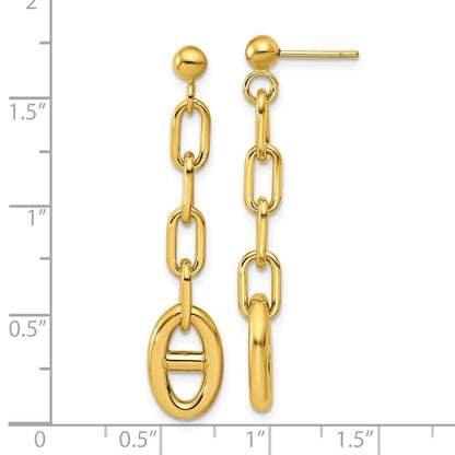 14K Yellow Gold Polished Anchor Link Post Dangle Earrings