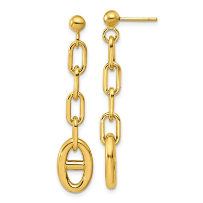 14K Yellow Gold Polished Anchor Link Post Dangle Earrings
