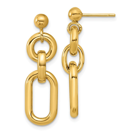14K Yellow Gold Polished Fancy Mixed Links Post Dangle Earrings