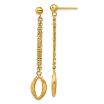 14K Yellow Gold Polished And Brushed Navette Link Post Dangle Earrings