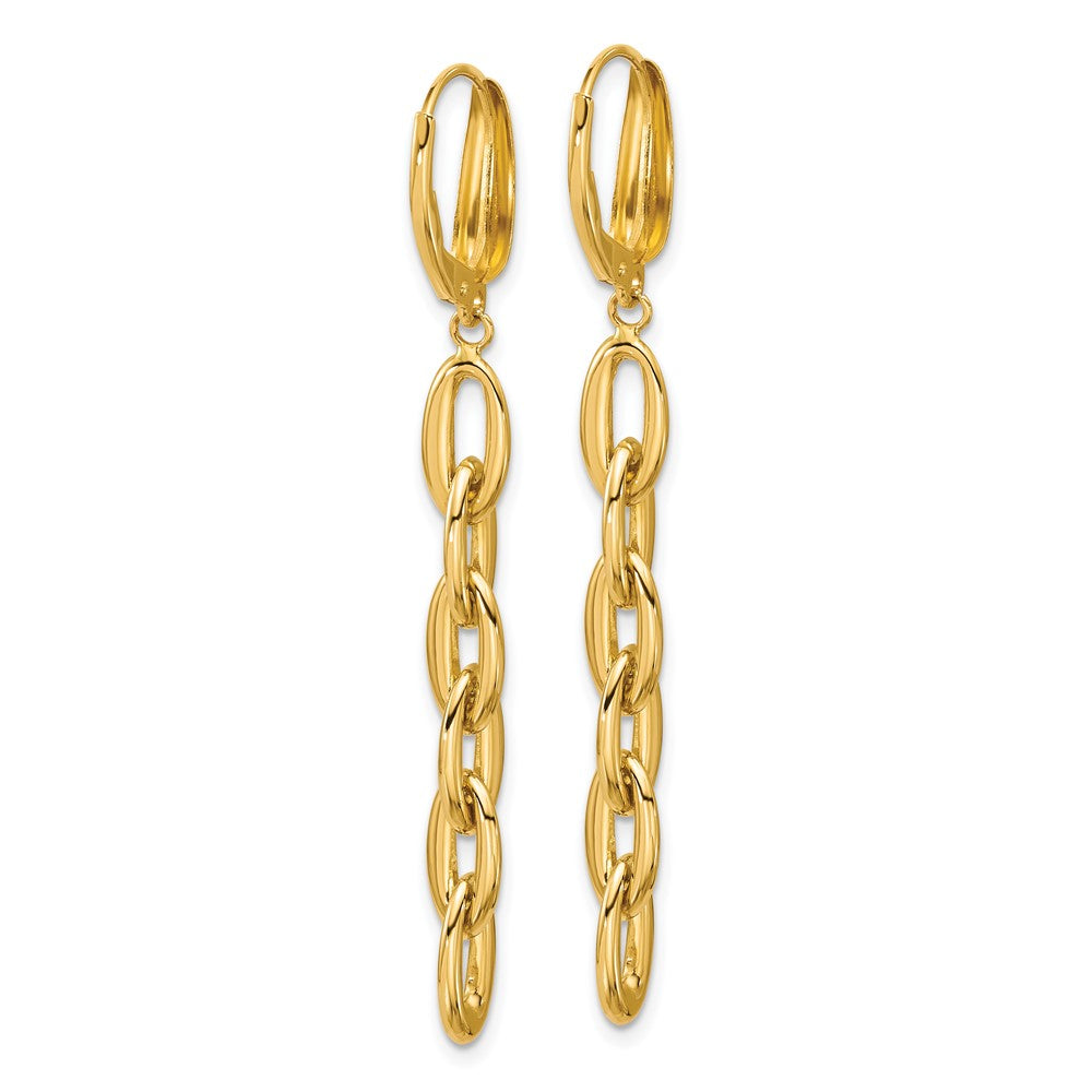 14K Yellow Gold Polished Fancy Oval Link Leverback Dangle Earrings
