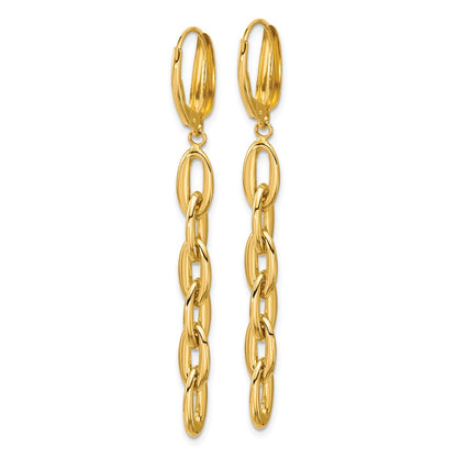 14K Yellow Gold Polished Fancy Oval Link Leverback Dangle Earrings