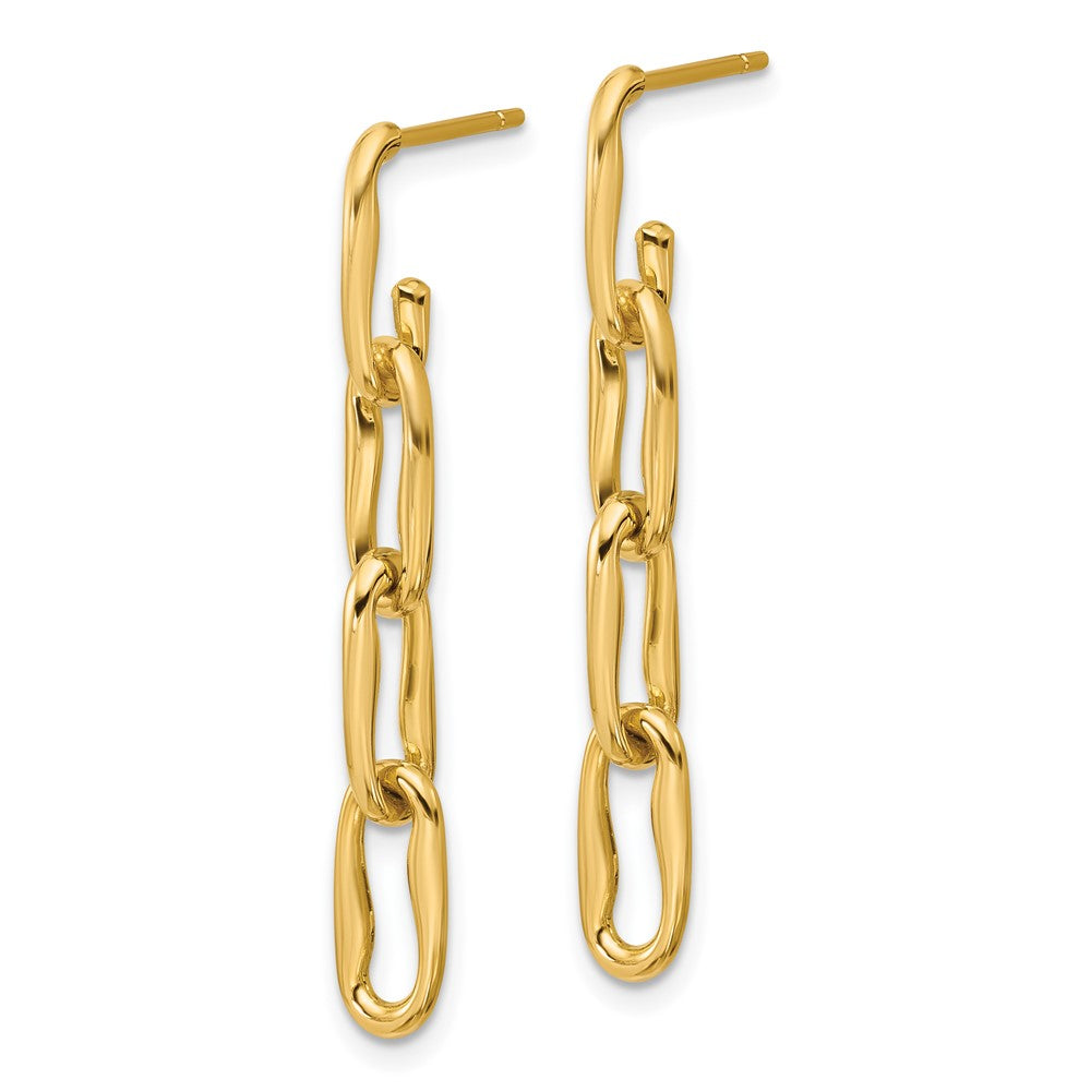 14K Yellow Gold Polished Wavy Elongated Oval Link Post Dangle Earrings