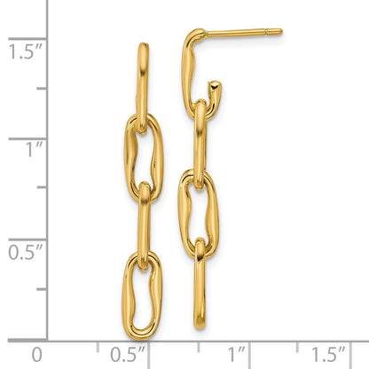 14K Yellow Gold Polished Wavy Elongated Oval Link Post Dangle Earrings