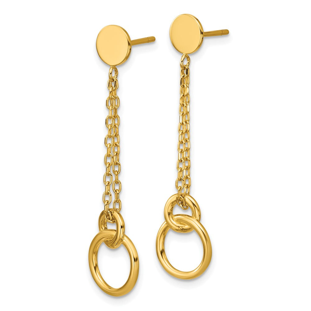 14K Yellow Gold Polished 2 Strand Double Circle Post Dangle Earrings