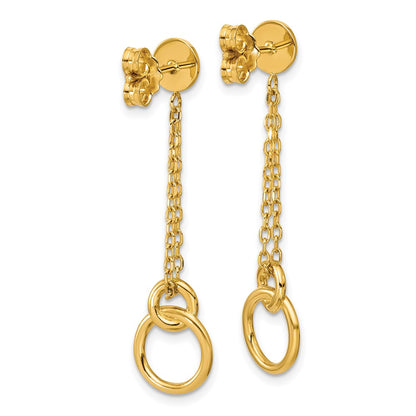 14K Yellow Gold Polished 2 Strand Double Circle Post Dangle Earrings