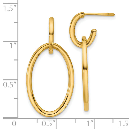 14K Yellow Gold Polished Fancy Oval Link Post Dangle Earrings