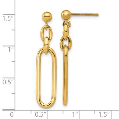 14K Yellow Gold Polished Fancy Elongated Oval Link Post Dangle Earrings