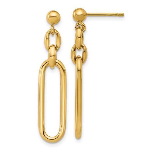 14K Yellow Gold Polished Fancy Elongated Oval Link Post Dangle Earrings