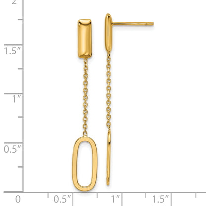 14K Yellow Gold Polished Elongated Oval And Bar Post Dangle Earrings
