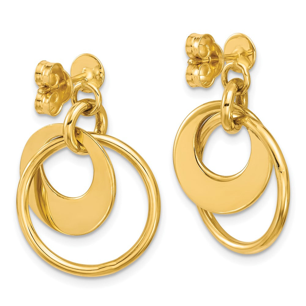 14K Yellow Gold Polished Fancy Double Circle Post Dangle Earrings