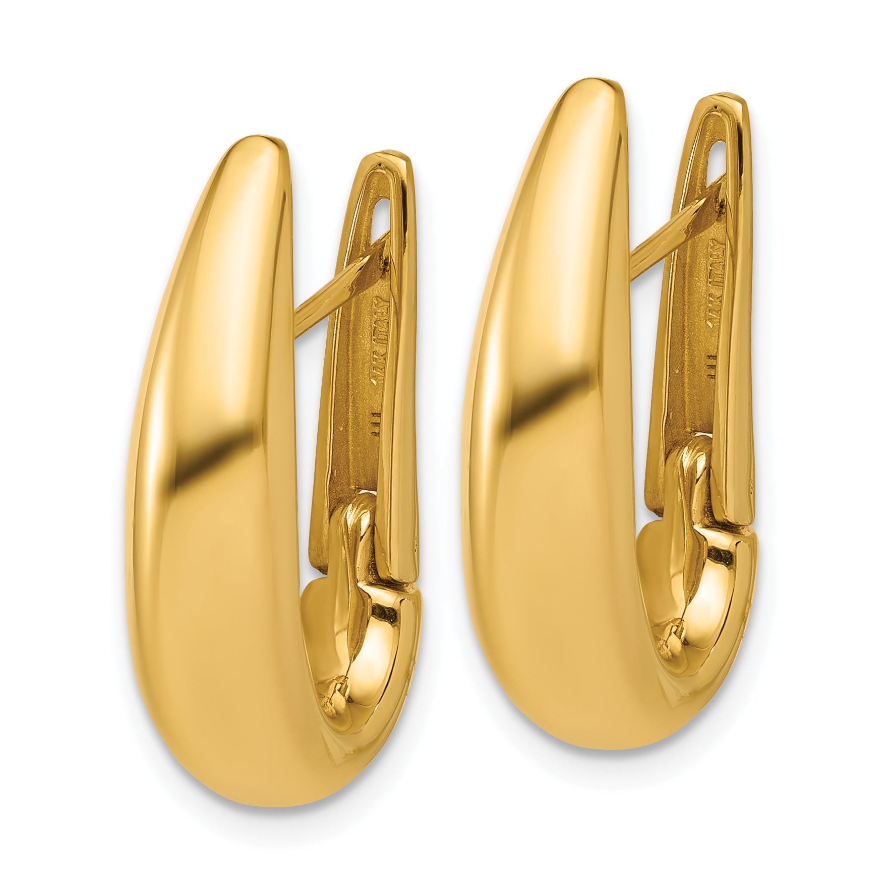 14K Yellow Gold Polished Fancy Tapered Teardrop Hinged Hoop Earrings