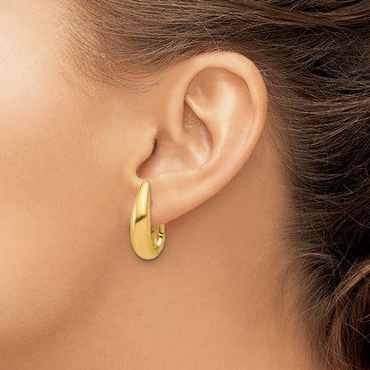 14K Yellow Gold Polished Fancy Tapered Teardrop Hinged Hoop Earrings