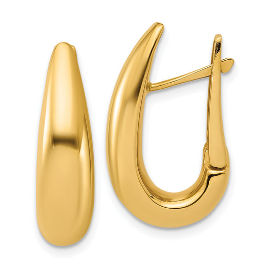 14K Yellow Gold Polished Fancy Tapered Teardrop Hinged Hoop Earrings