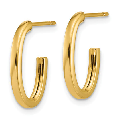 14K Yellow Gold Polished 2.0mm Flat Oval Post J Hoop Earrings