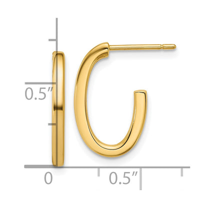 14K Yellow Gold Polished 2.0mm Flat Oval Post J Hoop Earrings
