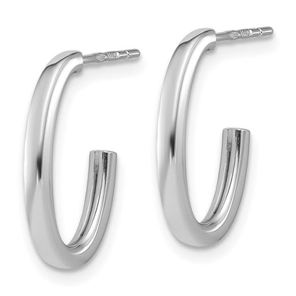 14K White Gold 14Kwhite Polish 2.0mm Flat Oval Post J Hoop Earrings