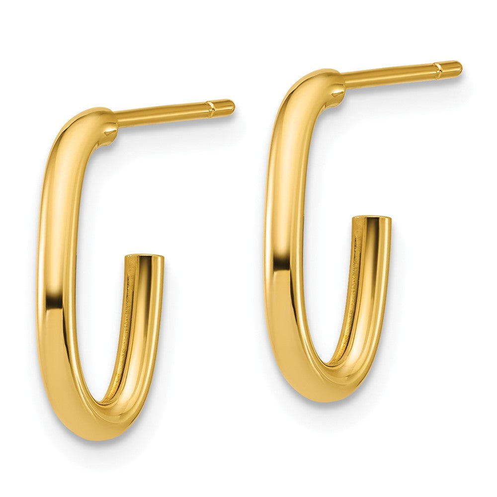 14K Yellow Gold Polished 2.0mm Oval Post J Hoop Earrings