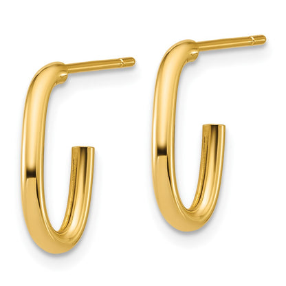 14K Yellow Gold Polished 2.0mm Oval Post J Hoop Earrings