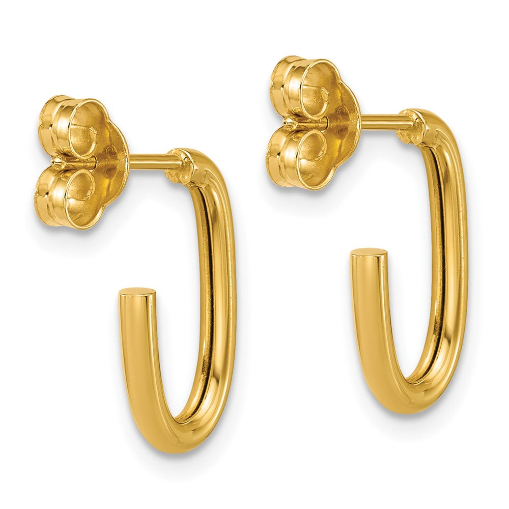 14K Yellow Gold Polished 2.0mm Oval Post J Hoop Earrings