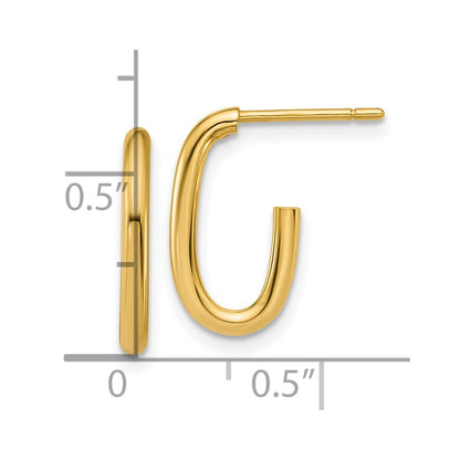 14K Yellow Gold Polished 2.0mm Oval Post J Hoop Earrings