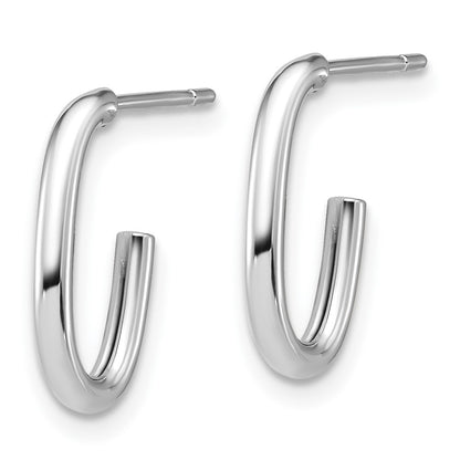 14K White Gold Polished 2.0mm Oval Post J Hoop Earrings