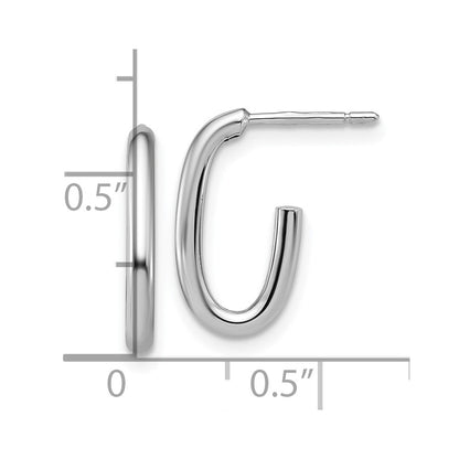 14K White Gold Polished 2.0mm Oval Post J Hoop Earrings