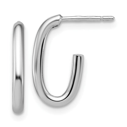 14K White Gold Polished 2.0mm Oval Post J Hoop Earrings