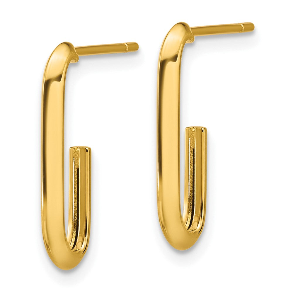 14K Yellow Gold Polished Knife Edge Oval Post J Hoop Earrings