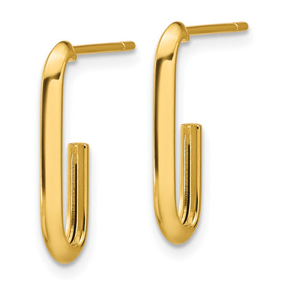 14K Yellow Gold Polished Knife Edge Oval Post J Hoop Earrings